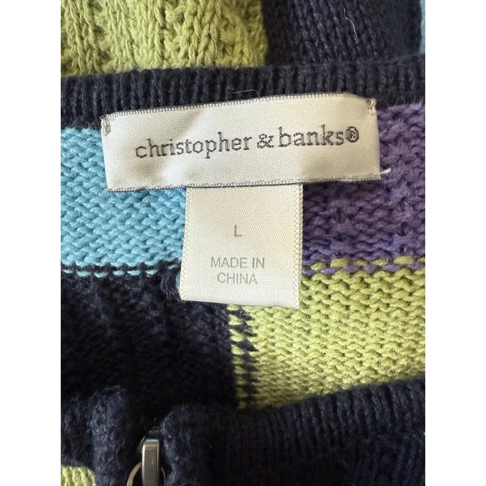 Vintage Christopher & Banks L Multicolor Patchwork Color‎ Block Cardigan Sweater